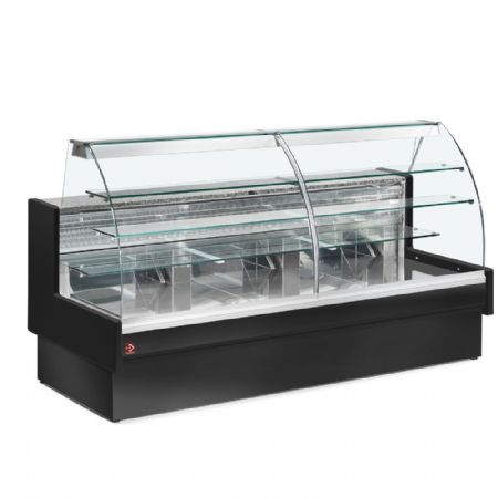 Vitrine de comptoir rfrigr, statique, chargement  tiroirs, vitre courbe, sans rserve - NOIR 1400x980x1237 mm