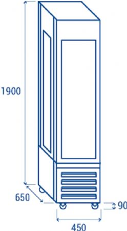 Vitrine rfrigre panoramique professionnelle ngative noire versus 4 faces vitres 300 litres - 450x650x1900 mm