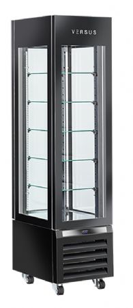 Vitrine rfrigre panoramique professionnelle ngative noire versus 4 faces vitres 300 litres - 450x650x1900 mm