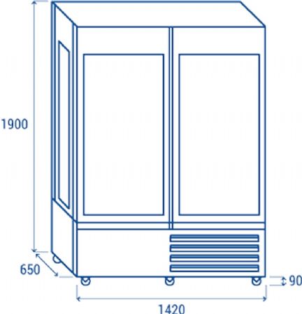 Vitrine rfrigre panoramique professionnelle ngative noire versus 4 faces vitres 800 litres - 1420x650x1900 mm