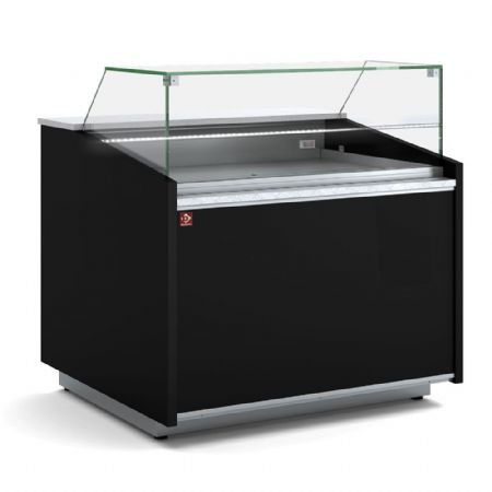 Vitrine de comptoir neutre, vitre basse, avec rserve neutre - NOIR 1035x1000x1085 mm