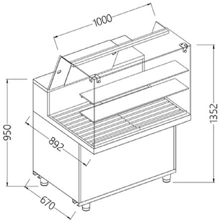 Vitrine snack pour pain_vitres hautes 1000x892x1382 mm