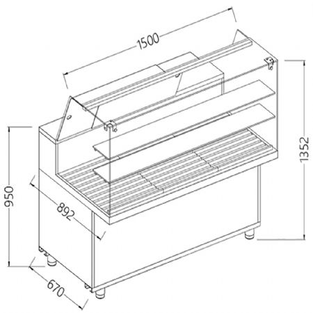 Vitrine snack pour pain_vitres hautes 1500x892x1382 mm