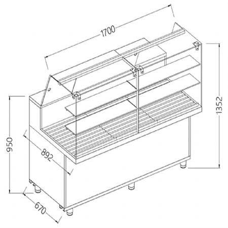 Vitrine snack pour pain_vitres hautes 1700x892x1382 mm