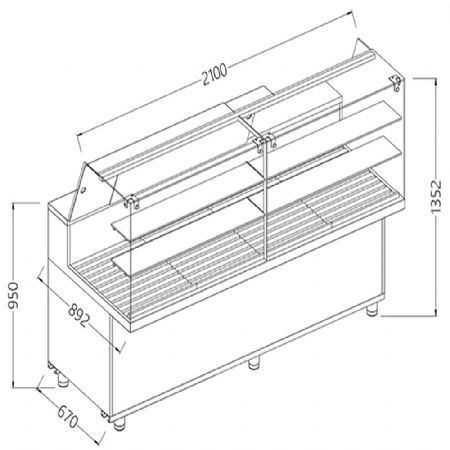 Vitrine snack pour pain_vitres hautes 2100x892x1382 mm