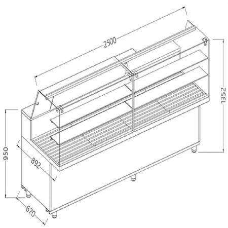 Vitrine snack pour pain_vitres hautes 2500x892x1382 mm