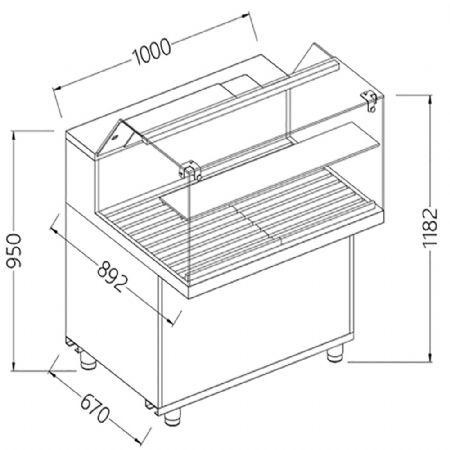 Vitrine snack pour pain_vitres basses 1000x892x1182 mm