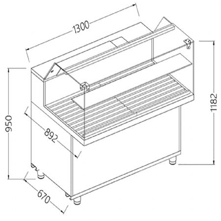 Vitrine snack pour pain_vitres basses 1300x892x1182 mm