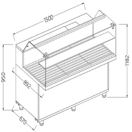 Vitrine snack pour pain_vitres basses 1500x892x1182 mm