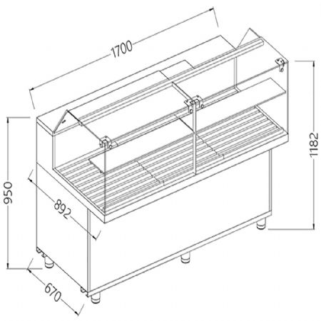 Vitrine snack pour pain_vitres basses 1700x892x1182 mm