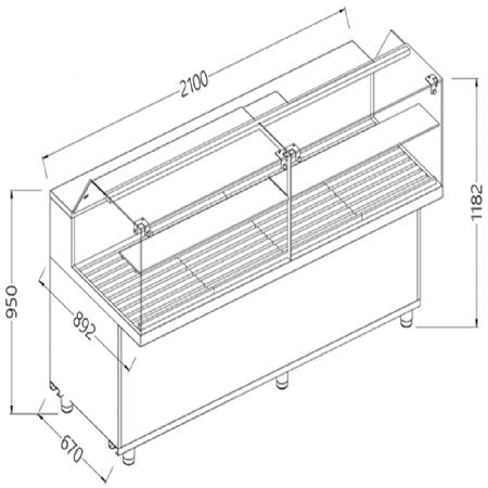 Vitrine snack pour pain_vitres basses 2100x892x1182 mm