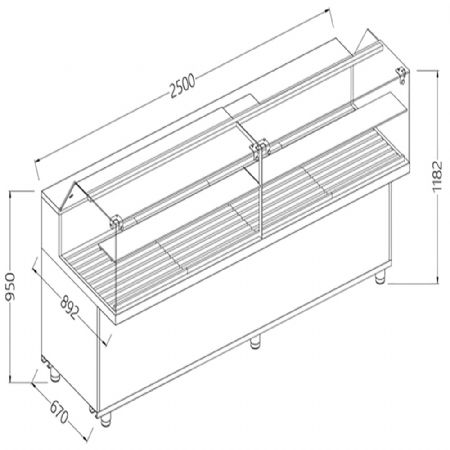 Vitrine snack pour pain_vitres basses 2500x892x1182 mm