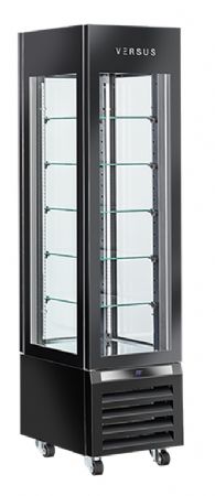 Vitrine rfrigre panoramique professionnelle positive noire versus 4 faces vitres 300 litres - 450x650x1900 mm