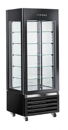 Vitrine rfrigre panoramique professionnelle positive noire versus 4 faces vitres 440 litres - 700x650x1900 mm