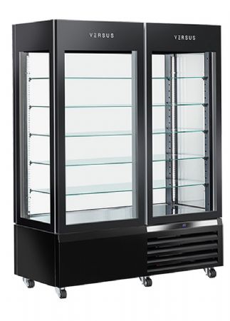 Vitrine rfrigre panoramique professionnelle positive noire versus 4 faces vitres 970 litres - 1420x650x1900 mm