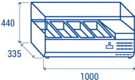 Vitrine horizontale rfrigre GN1/4 inox couvercle verre tremp 26L - 1000x335x440 mm