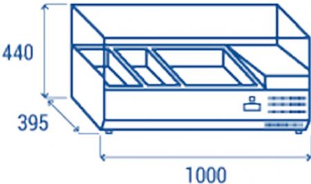 Vitrine horizontale rfrigre GN1/3 inox couvercle verre tremp 33L - 1000x395x440 mm