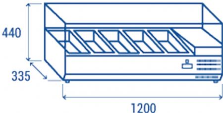 Vitrine horizontale rfrigre GN1/4 inox couvercle verre tremp 34L - 1200x335x440 mm