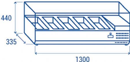 Vitrine horizontale rfrigre GN1/4 inox couvercle verre tremp 38L - 1300x335x440 mm