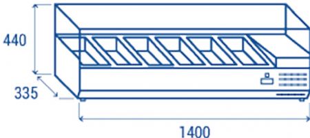 Vitrine horizontale rfrigre GN1/4 inox couvercle verre tremp 42L - 1400x335x440 mm