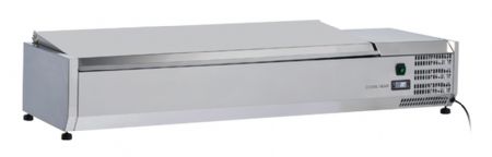 Vitrine horizontale rfrigre GN1/3 inox couvercle acier inox 53L - 1400x395x282 mm