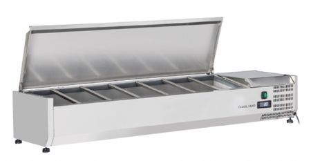 Vitrine horizontale rfrigre GN1/4 inox couvercle acier inox 46L - 1500x335x282 mm