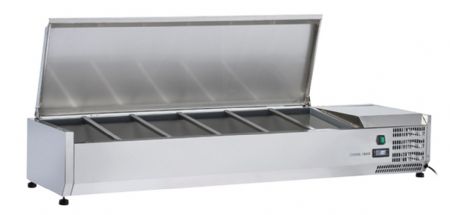 Vitrine horizontale rfrigre GN1/3 inox couvercle verre tremp 58L - 1500x395x440 mm