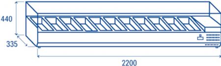 Vitrine horizontale rfrigre GN1/4 inox couvercle verre tremp 74L - 2200x335x440 mm