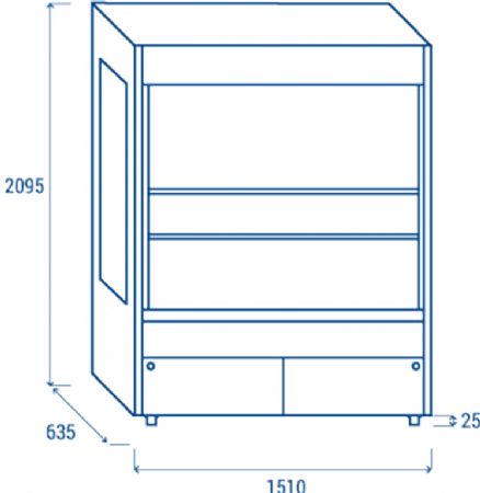 Vitrine murale rfrigre pour viande extrieur bois 688L - 1510x635x2095 mm