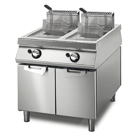 Friteuse professionnelle  gaz 13+13 litres sur coffre avec portes