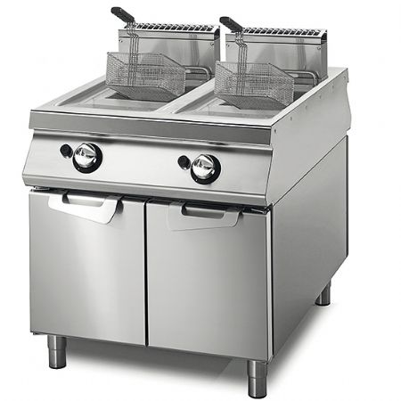 Friteuse professionnelle  gaz 22+22 litres sur coffre avec portes