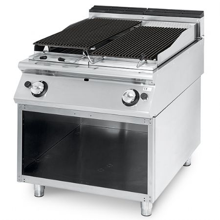 Grillade de cuisinie  gaz en pierre lavique zone de cuisson en inox viande/poisson