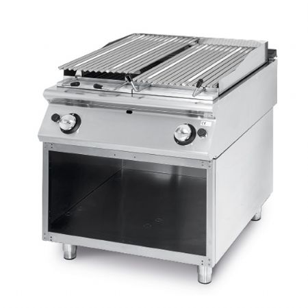 Grillade professionnel gaz en pierre lavique zone de cuisson en inox viande/poisson