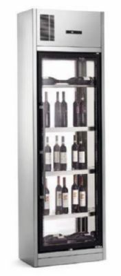 Vitrine  vin professionnelle positive en inox avec 1 porte traversante - 128 bouteilles