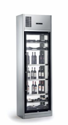 Vitrine  vin professionnelle positive en inox avec 1 porte traversante - 160 bouteilles