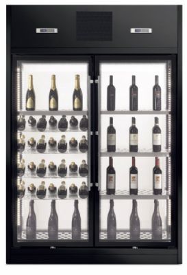 Vitrine  vin professionnelle positive en inox avec 2 portes traversantes - 256 bouteilles