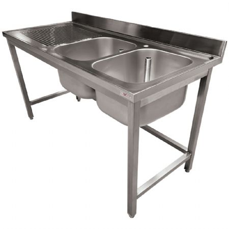 Plonge inox ECO 2 cuves gouttoir gauche sans tablette infrieure - 1600 x 700 x 900mm