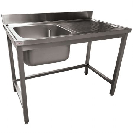 Plonge inox ECO 1 cuve gouttoir droite sans tablette infrieure - 1200 x 700 x 900mm