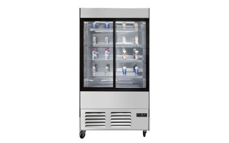 Vitrine acier inox avec cts vitrs et portes coulissantes 480L